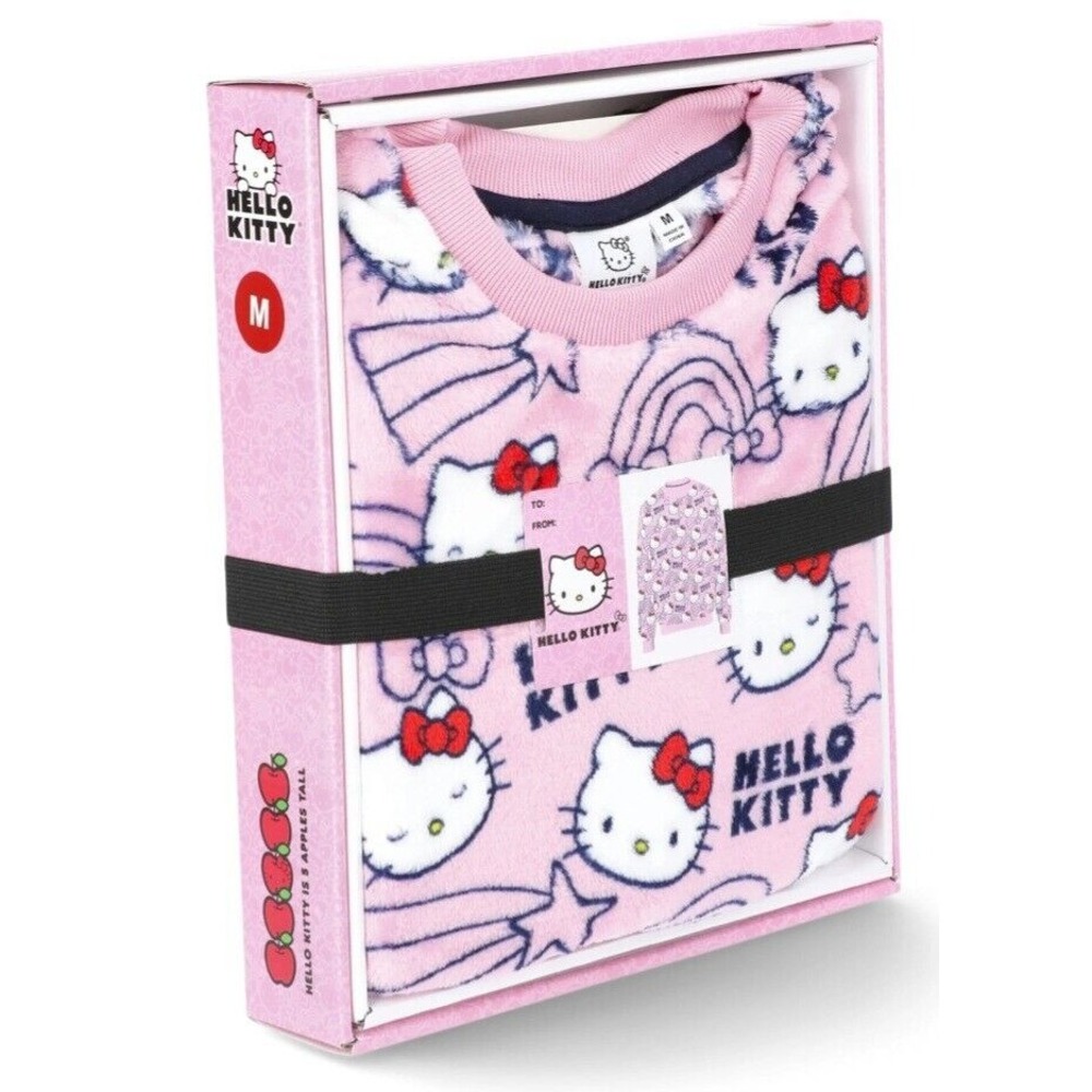 NEW GIFT BOX HELLO KITTY SANRIO WOMEN'S PINK SOFT FLEECE‎ SWEATSHIRT PULLOVER LG